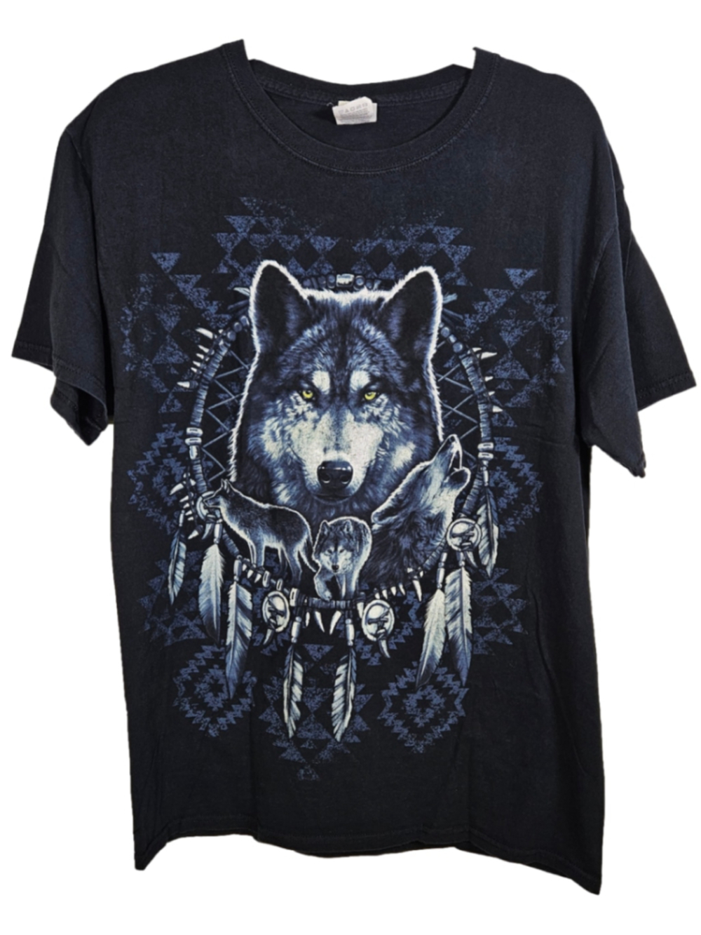 Vintage Wolf Dreamcatcher T Shirt Fruit of the Loom Black Graphic Tee Large USA